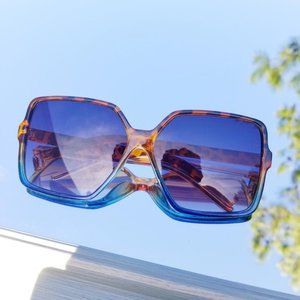 Womens Leopard Blue Square Oversized Sunglasses Colorful Frame Lat Top Lens